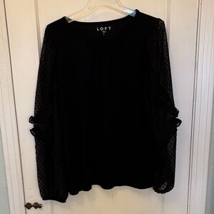 LOFT Black Blouse with Sheer Polka Dot Sleeves